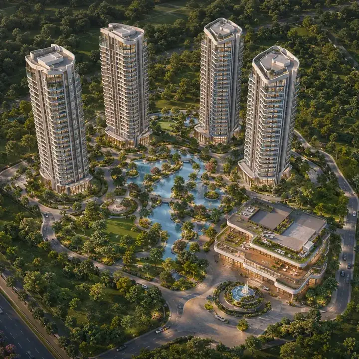 Prestige Avon aerial view of the boutique ECC Road development in core Whitefield