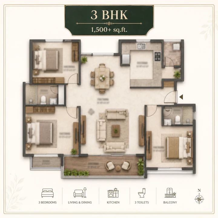 Prestige Avon 3 BHK floor plan layout